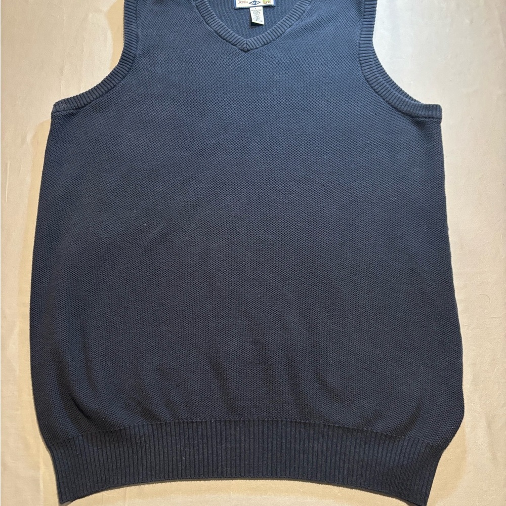 Caribbean Joe Men's Sweater Vest Navy Blue 100% Cotton V-Neck‎ Size L